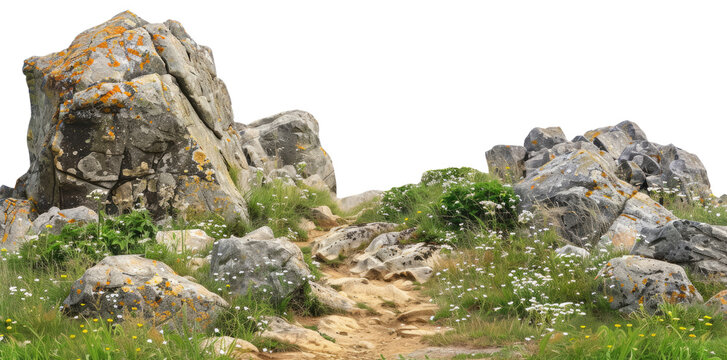 Landscape with trail and stones isolated on transparent background
