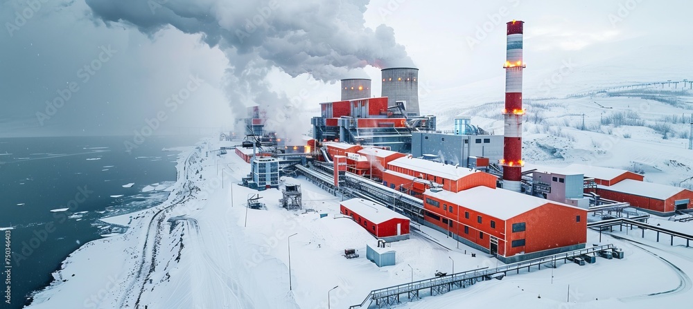 Wall mural arctic power plant. generative ai technology.