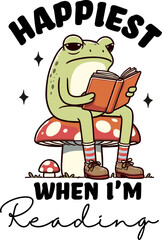 Happiest When I'm Reading T-Shiet,Frog retro Cute Trendy vintage,Gift for her,Stickers