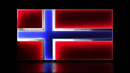 Looping neon glow effect icons, national flag of Norway, black background