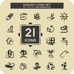Icon Set Ecology. suitable for Ecology symbol. hand drawn style. simple design editable