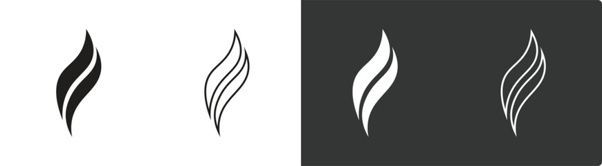 Set of fire icons. Logos flame. Smoke, aroma, smell black line symbol. Vector illustration. - obrazy, fototapety, plakaty