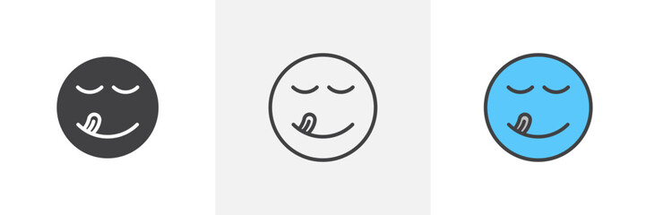 Fototapeta premium Yummy Smile Emoji Isolated Line Icon Style Design. Simple Vector Illustration