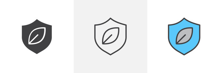Shield with Leafs Isolated Line Icon Style Design. Simple Vector Illustration