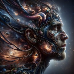 fractal background, man surreal self
