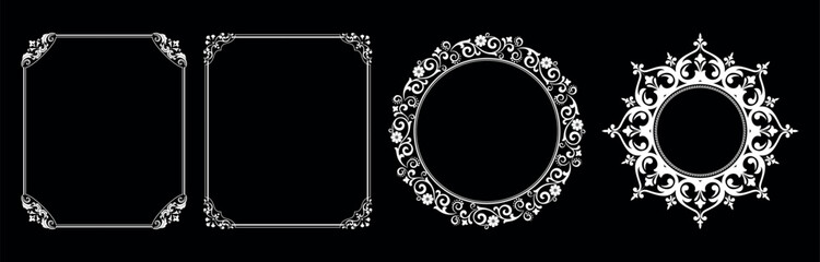 Set of decorative frames Elegant vector element for design in Eastern style, place for text. Floral black and white borders. Lace illustration for invitations and greeting cards.