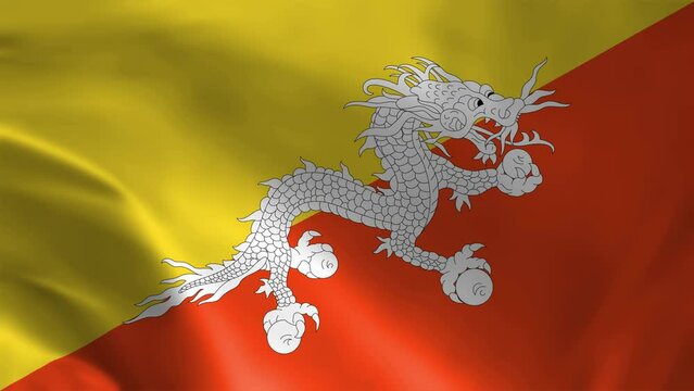 Bhutan flag waving animation, perfect looping, 4K video background, official colors, looping National Bhutan yellow and orange dual flag animation background 4k best choice and suit for your footage