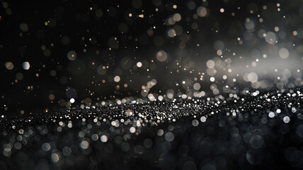 Glitter Black Glowing Sand Dark Black Background with Neon blinking light - obrazy, fototapety, plakaty
