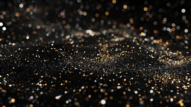 Glitter Black Glowing Sand Dark Black Background with Neon blinking light