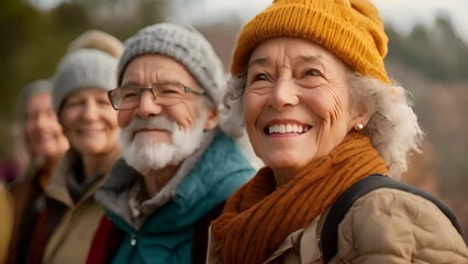 A group of retirees enjoying a brisk morning walk together throughout the community relishing in the scenic views and sense of belonging.