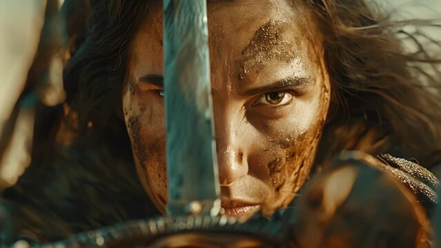 A female Sarmatian warrior breaking traditional gender roles with her skilled lance wielding and fearless expression.