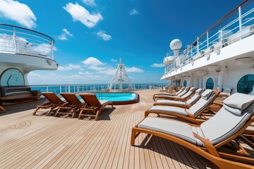 The expansive and pristine deck of a cruise ship