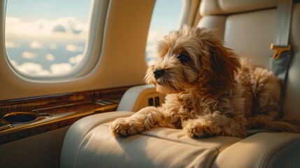 Dog Travel in comfort and style on a private jet. Get a breathtaking view of sun-kissed clouds as...