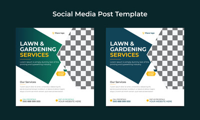 Lawn or gardening service social media post and web banner template. Agro farm services social media post or web banner template.