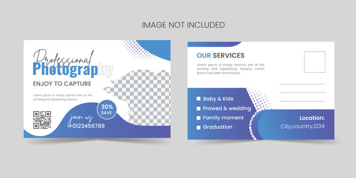 Photography studio webinar, post card design .