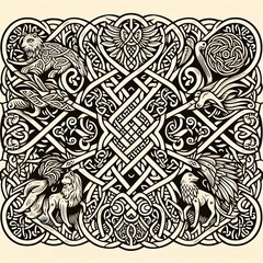 Enchanting Celtic Pattern Featuring Intricate Animals and Flowers
