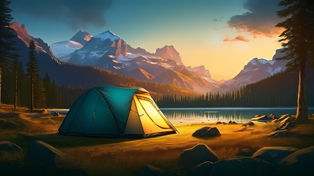 Camping tent, concept image about travel, nomadic life and sustainable vacations