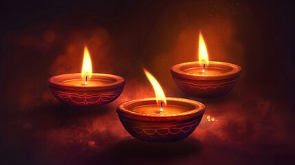 Obraz na płótnie Canvas Illustration of Diwali festival of lights tradition Diya oil lamps against dark background.