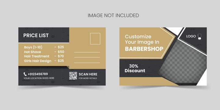Barber shop vector post card design for hair dressing shop.