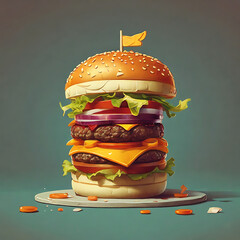 Vector Realistic Hamburger Fast Food, big size.
