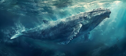 Whale underwater ocean. Generative AI technology.	
