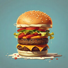 Vector Realistic Hamburger Fast Food, big size.