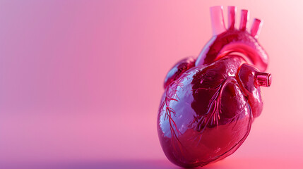 Human heart model isolated on pink background. generative ai