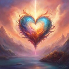 Radiant Heart: A Vibrant Blue and Orange Hue Painting