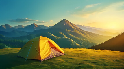 Camping tent, concept image about travel, nomadic life and sustainable vacations