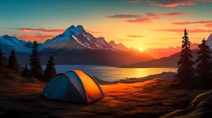 Camping tent, concept image about travel, nomadic life and sustainable vacations