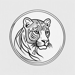 Fierce Tiger Head Line Art Logo in Circle - Striking Wildlife Graphic Design Element