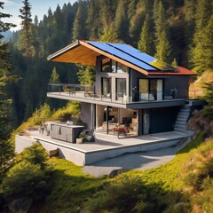Fototapeta na wymiar Renewable Energy Innovation: A Modern House with a Solar Roof