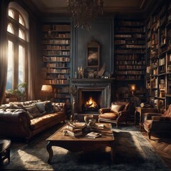 Cozy Living Room Ambiance: Fireplace and Plush Couch Setting for Relaxing Evenings