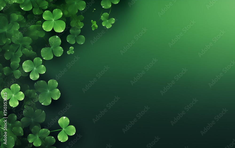 Wall mural Saint Patrick's day - clover green illustration background with blank copy space design assets.