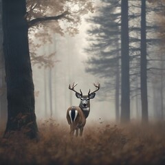 Majestic Deer in Enchanted Forest Fog - Tranquil Nature Scene