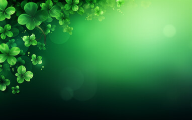 Fototapeta na wymiar Saint Patrick's day - clover green illustration background with blank copy space design assets.