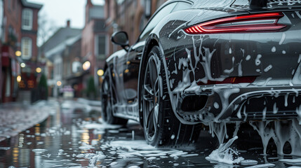 Car washing in outdoor