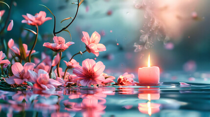 Spa Tranquility, A Zen Moment with Flowers and Candles, The Essence of Calm and Beauty Combined