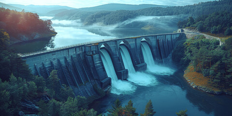 a dam with water coming out of it, Renewable energy sources: hydroelectric power plants, 