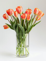 Pink tulips in a vase, isolated on a white background