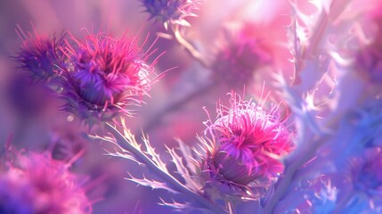 Fresh Flowing Thistle: Milk thistle blooms seen up close, showcasing fluid and invigorating forms.