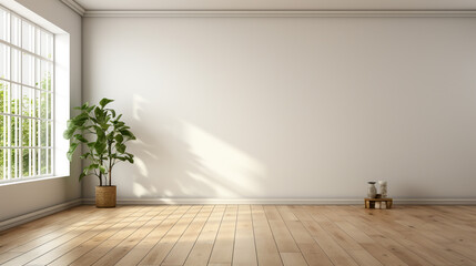 Empty minimal room with windows and natural light indoor