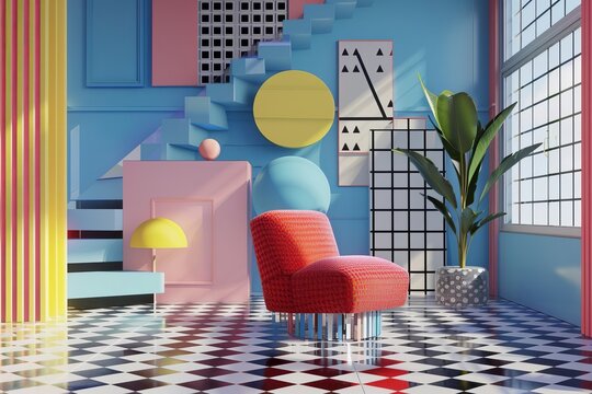 memphis style conceptual interior room