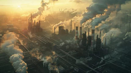 Keuken spatwand met foto An aerial photograph of a large industrial factory that emits toxic fumes. © sirisakboakaew