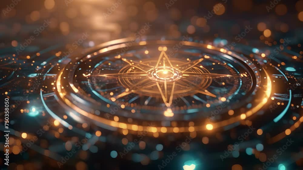 Poster a futuristic compass with arrows pointing towards different financial goals symbolizing the importan