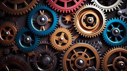A series of interrelated gears symbolizes the synergy between different elements of a well-functioning system