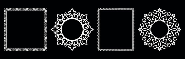Set of decorative frames Elegant vector element for design in Eastern style, place for text. Floral black and white borders. Lace illustration for invitations and greeting cards.