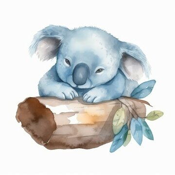 Australian Koala Bear animal watercolor illustration hand drawn wildlife.