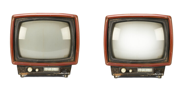 Classic old tv Transparent On and OFF screen. Transparent Vintage Television Cutout screen