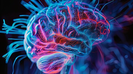 3D illustration of human brain nerve tracts based on magnetic resonance imaging (MRI).  - obrazy, fototapety, plakaty